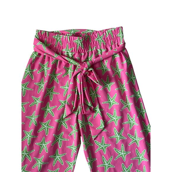Sailor-Sailor Dorthy Pants Elastic Waist Belted Starfish Print Wide Leg Size XL - Picture 3 of 7
